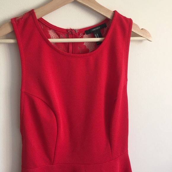 FOREVER 21 Red Ribbed Sleeveless Lace Back Skater Dress - Picture 3 of 6